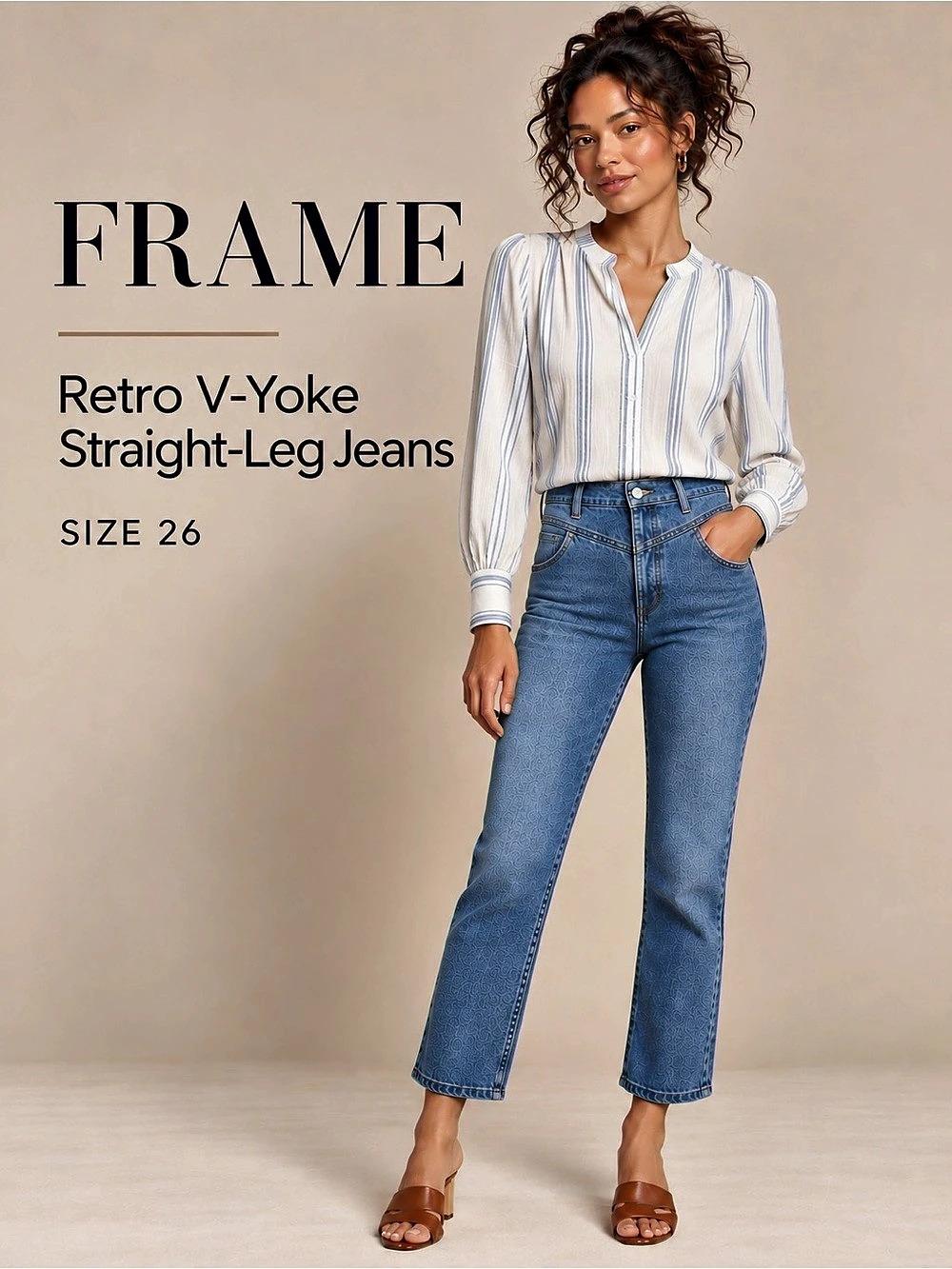 FRAME Retro V-Yoke Waverly Straight Leg Jeans High Rise 26